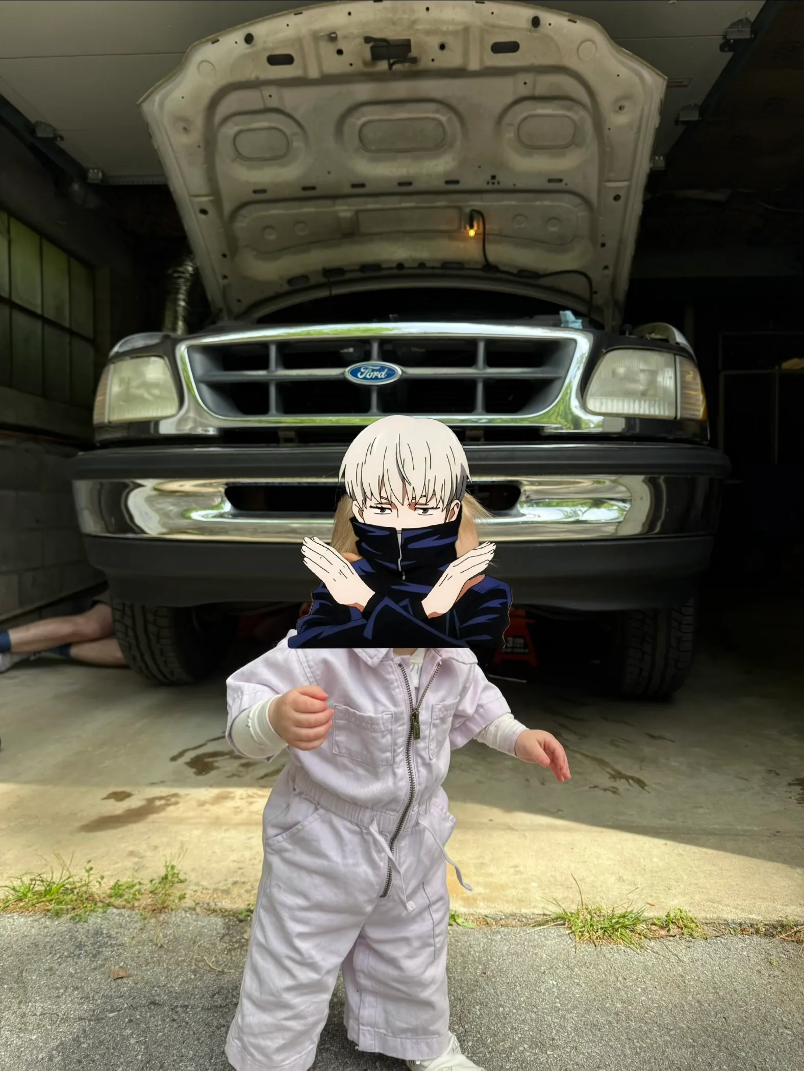 Covering the childs face because fuck you, you don't get to see that